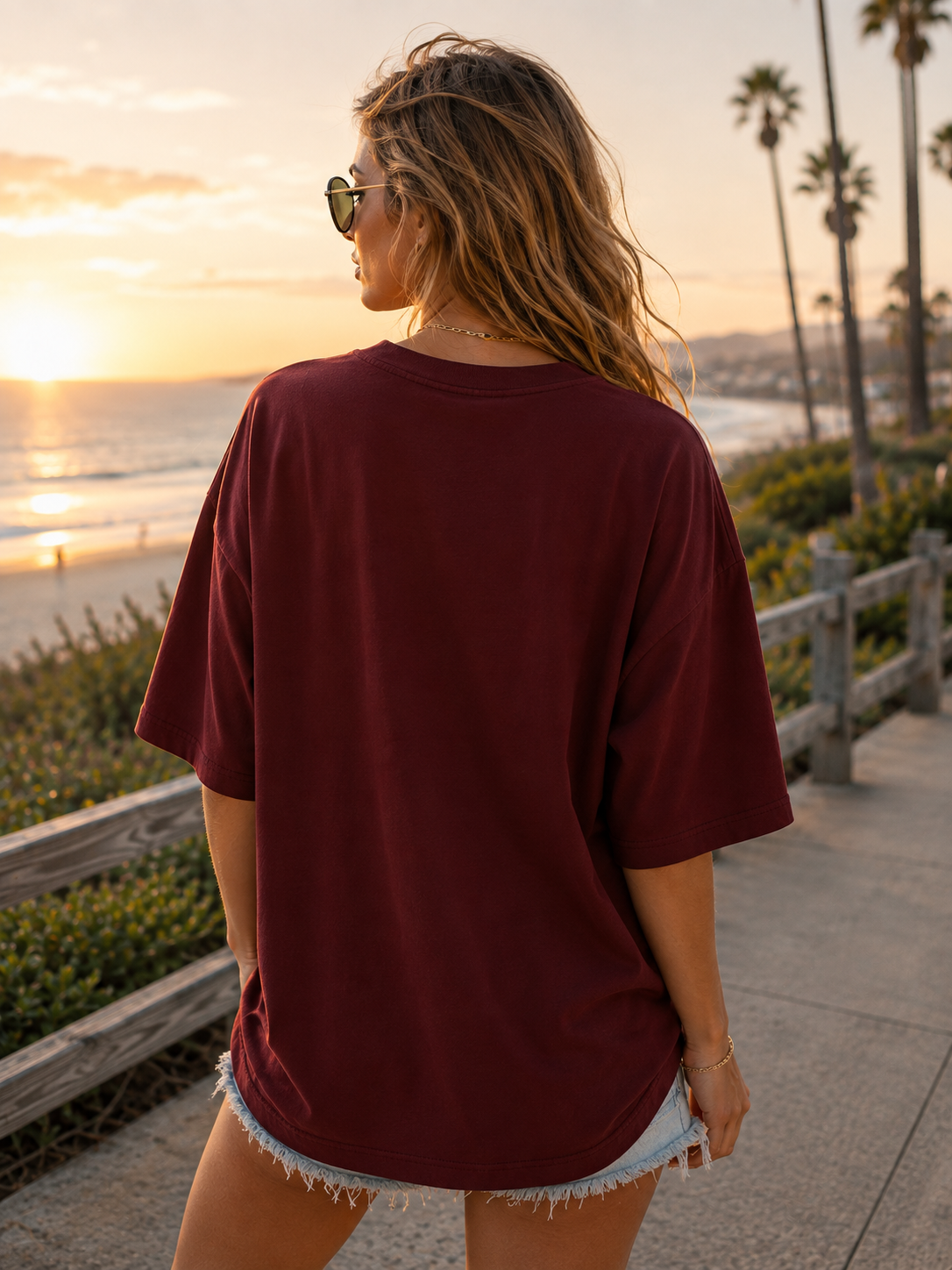 Women's Maroon Japanese Art Oversized T-Shirt